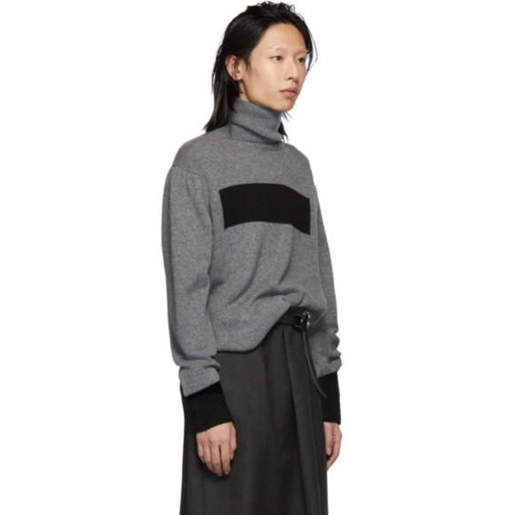 Random Identities Wool Cashmere Turtleneck Sweater Grey Black Medium - Picture 2 of 8